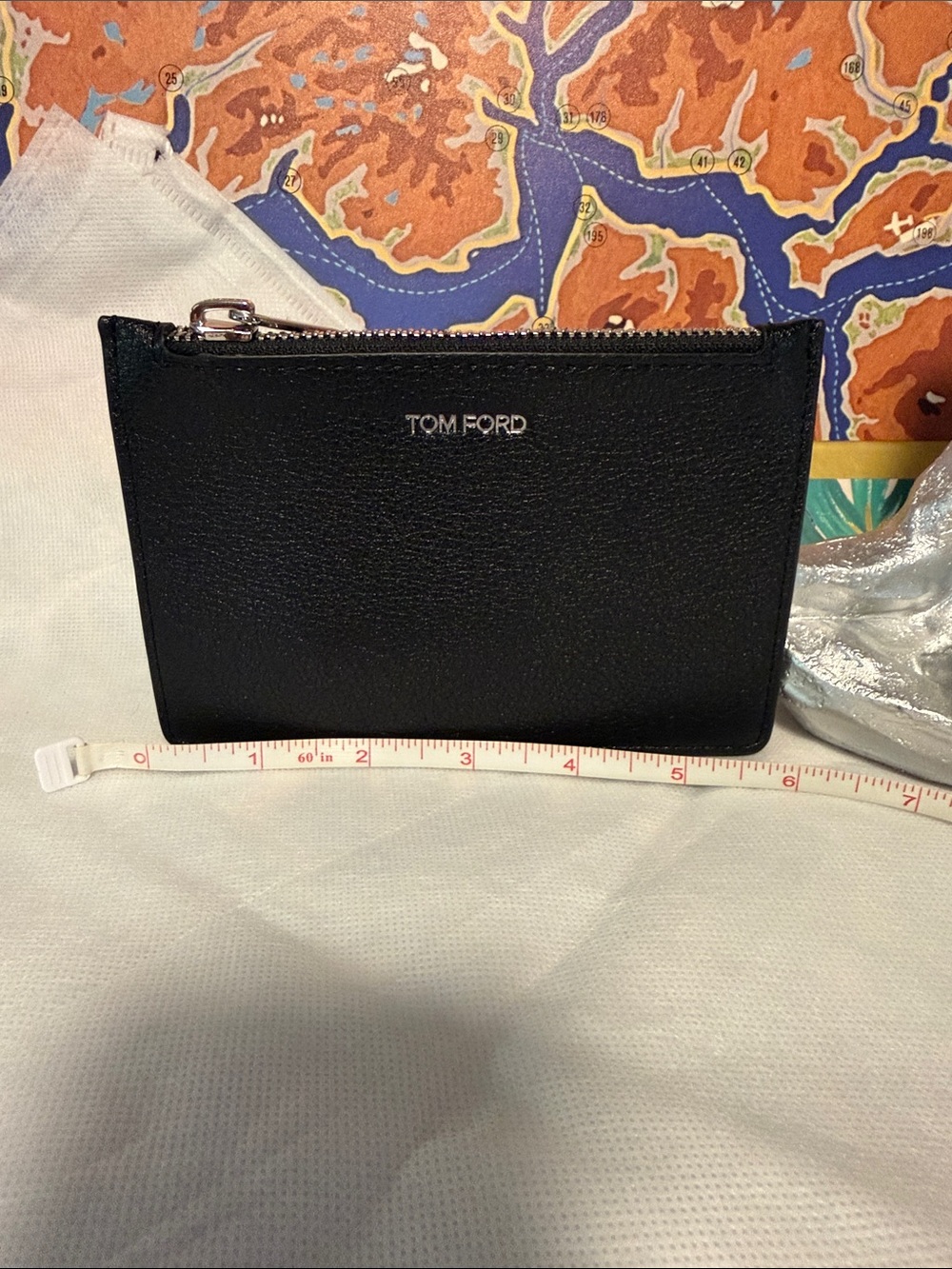 Tom Ford Black Leather Zip Card Pouch with Silver Hardware - Picture 3 of 6
